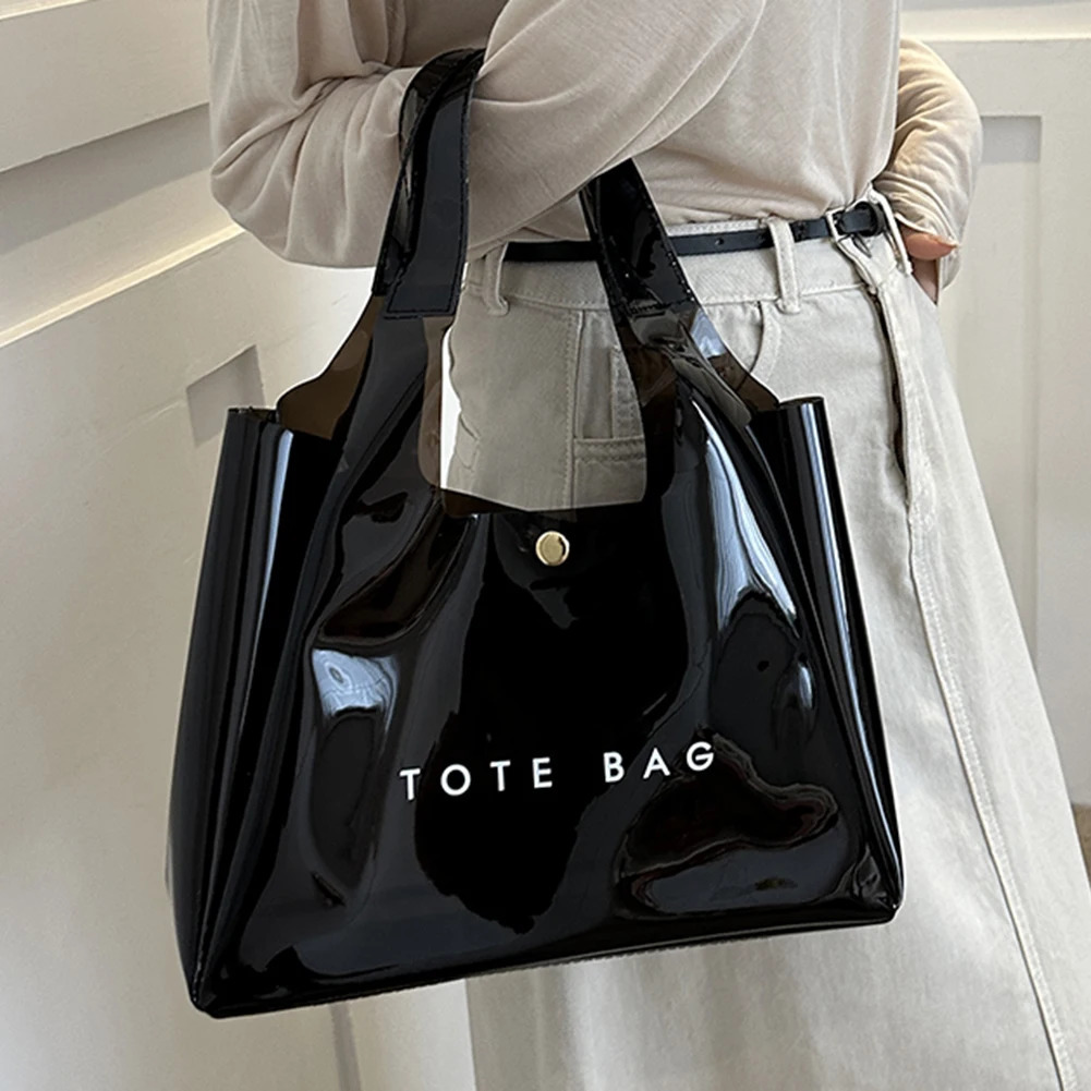Ladies PVC Large Capacity Shoulder Bags Magnetic Closure Clear Grocery Bag Transparent Waterproof Storage Pouch Simple Tote Bags 250305