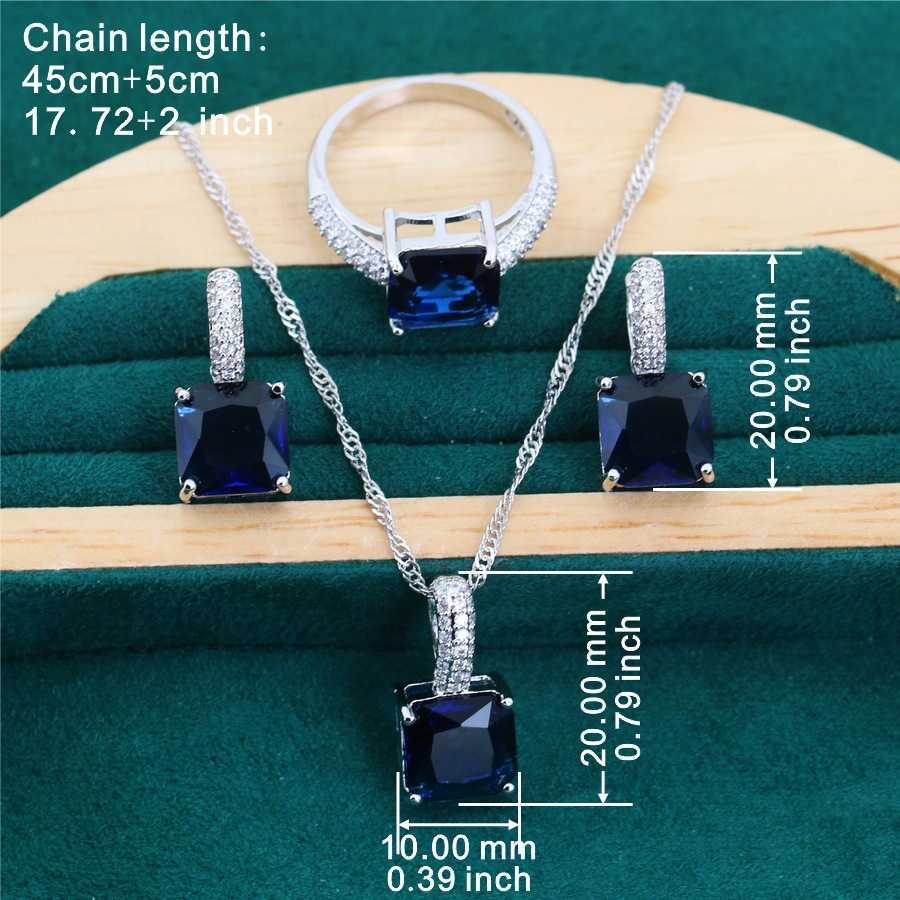 Fashionable and luxurious blue square zircon inlaid jewelry earrings rings bracelets necklaces Mothers Day gifts W250312