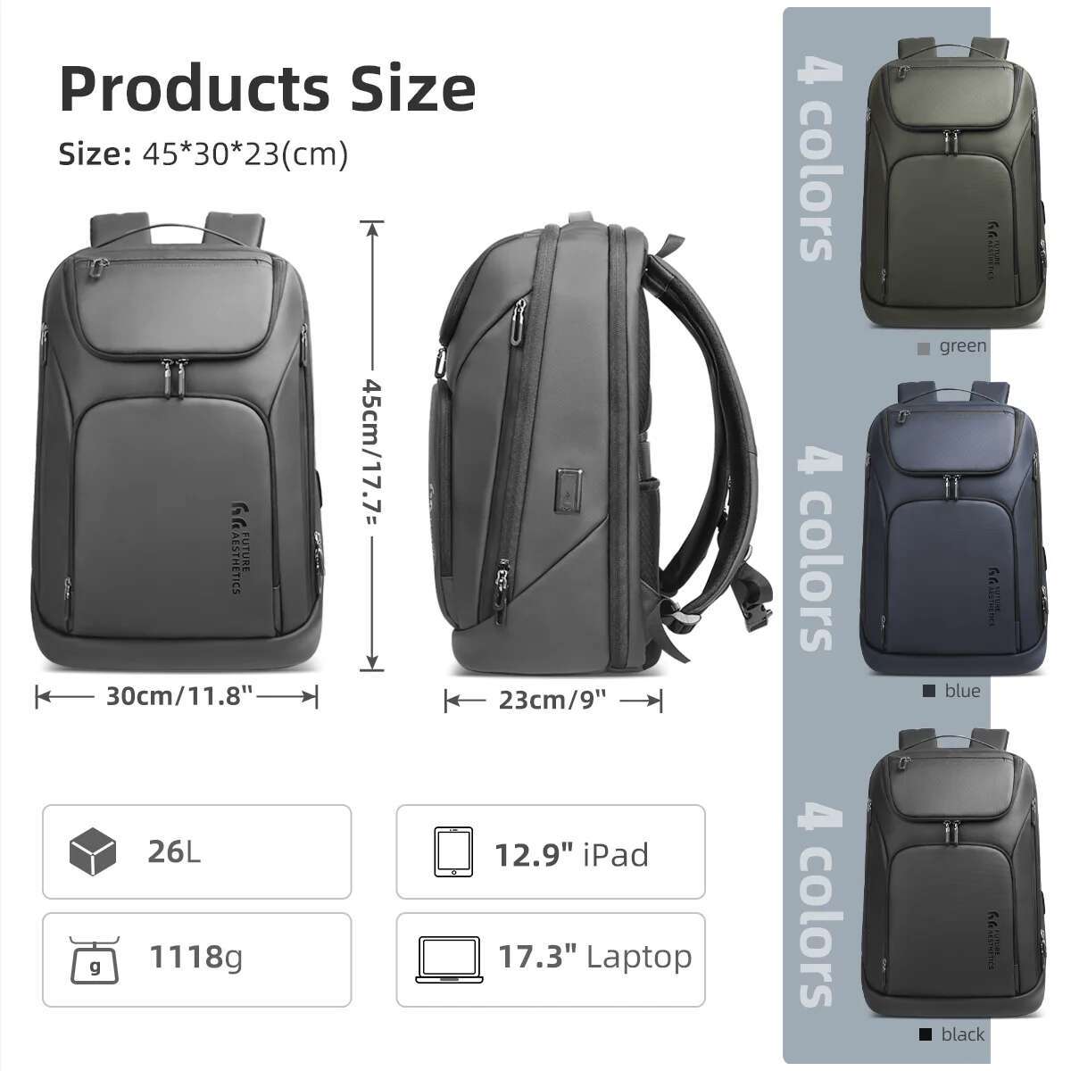 HK Travel Business For Men Large Capacity 17 Inch Laptop Multifunctional Anti-Theft Backpack Weekender Daypack
