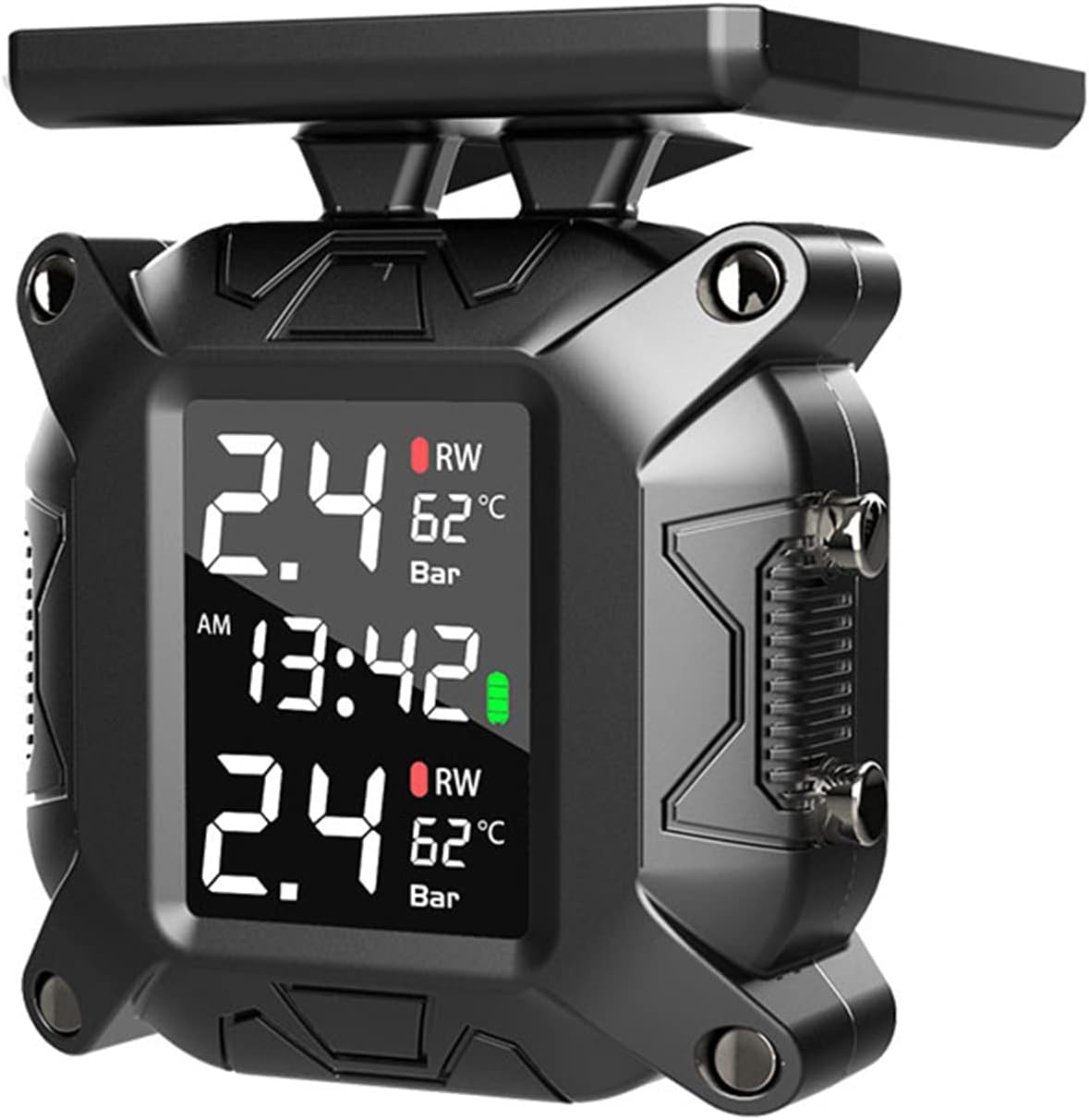 Motorcycle TPMS wireless tire pressure monitoring system, IP67 waterproof and dustproof wireless belt with 2 external sensors and digital LCD display 