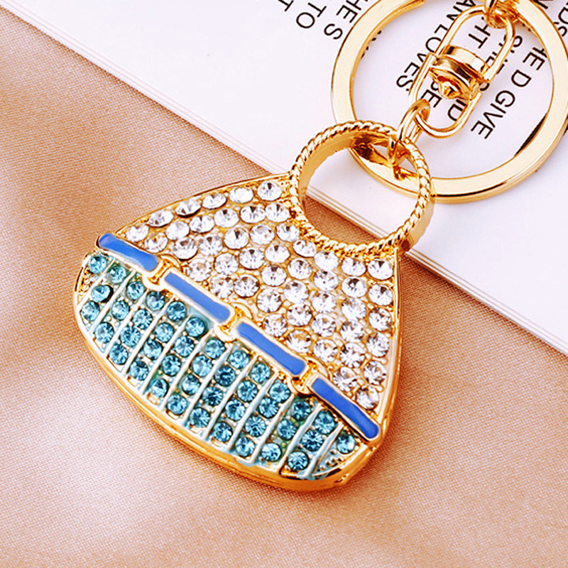 Chic Ladies' High-End Car Accessory Keychain Featuring Shimmering Diamond Accents - Designer Bag Decor Charms