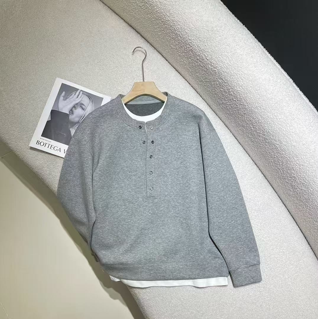 Y58504 Sweatshirt Men's Fashion Brand Waffle Fake Two-piece 2024 Autumn New Long-sleeved T-shirt