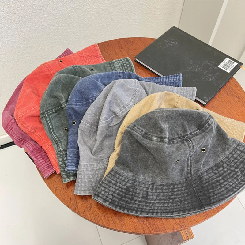 Washed Denim Bucket Hat Women Summer Fishermans Unisex Caps Hip Hop Men Panama Windproof Outdoor 250304