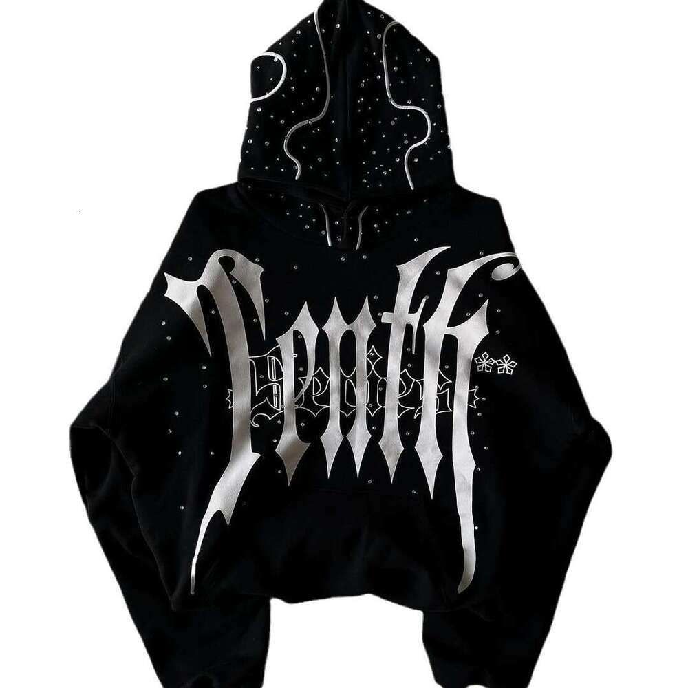 Dark letter printed with gothic style, personalized street Harajuku trend, loose fitting unisex hoodie