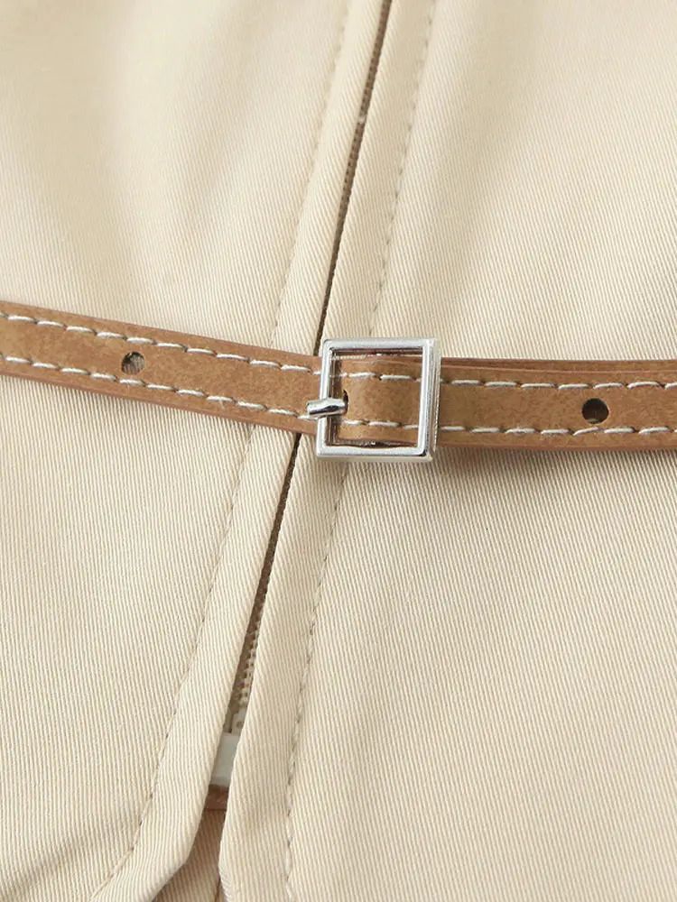 Fashion leather strap womens skiing set casual sleeveless Oneck zipper top waist pleat mini office 250312