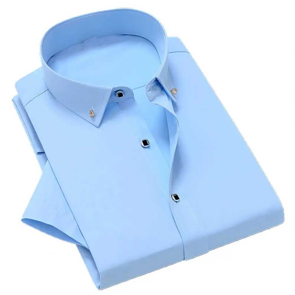 White mens business shirt solid color breathable mens short sleeved formal top W250312