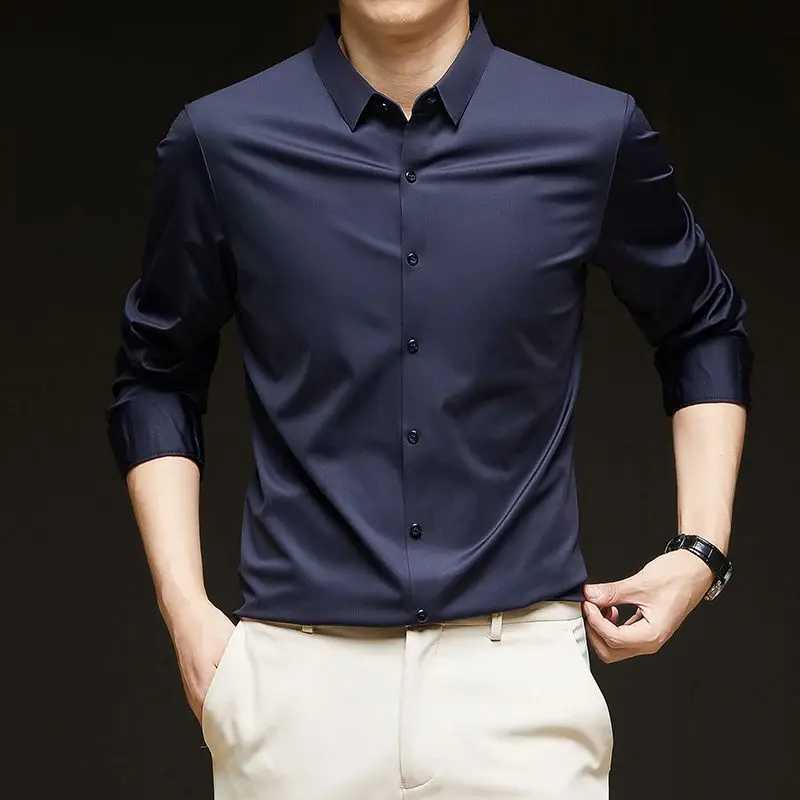 Mens spring summer autumn and winter collar solid color button long sleeved cardigan casual formal retro top W250312