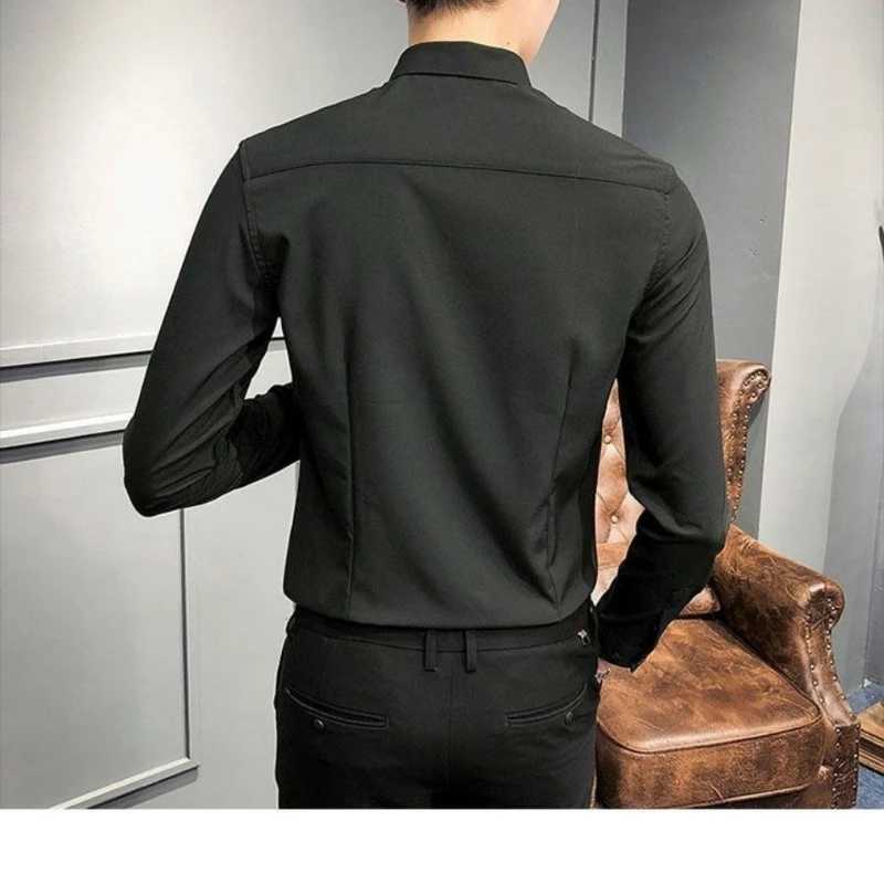 Spring and summer new fashion lapel long sleeved solid color mens clothing smart casual button trend simple shirt W250312