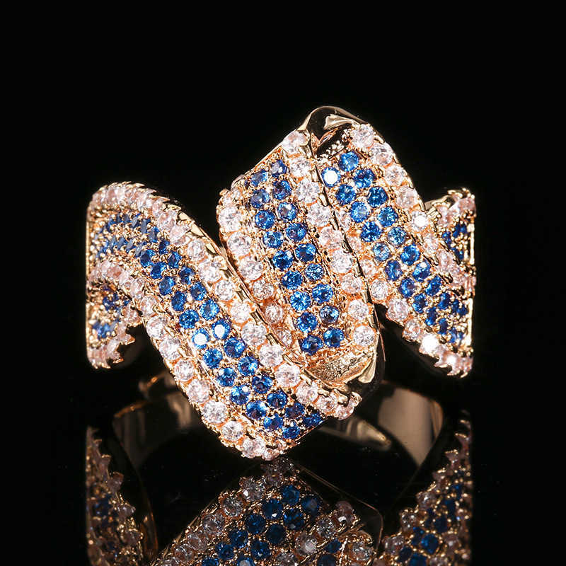 2025 New Zhuangsheng Copper Bottom Gold Plated Simulated Blue Sharp Crystal Design Rose Gold Set W250312