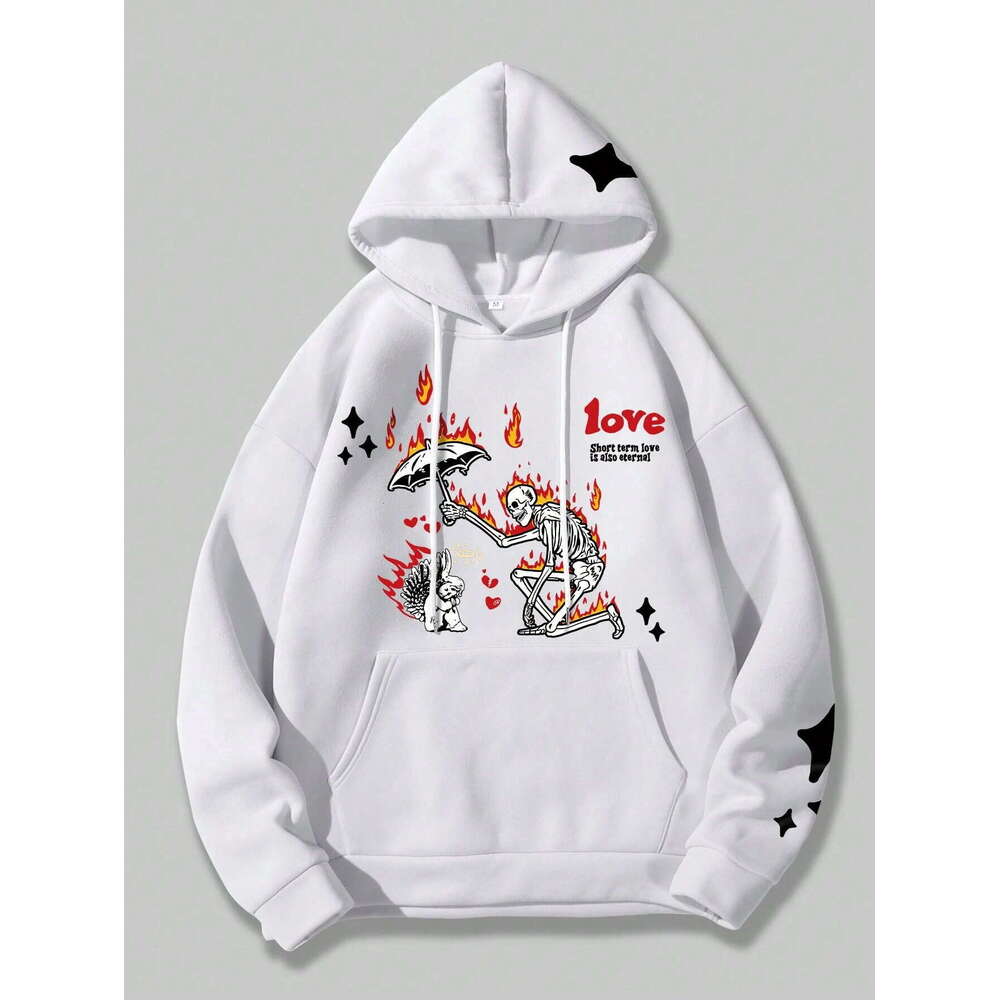 American Street Y2K Skull Print Harajuku Personalized Loose Men's and Women's Autumn/Winter Hoodie
