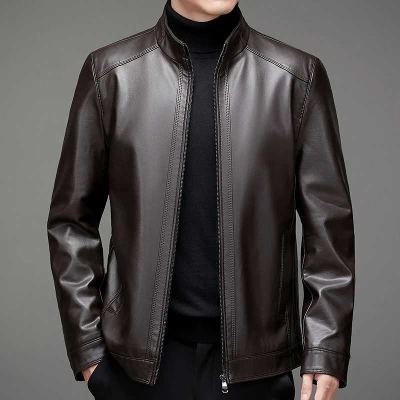 2024 Autumn and Winter New High Quality Fashion Mens Lapel Motorcycle Leather Coat Slim Stylish Mens Leather Coat M-7XLT250311