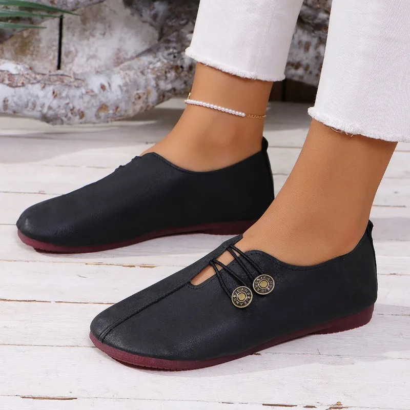 2024 Spring and Autumn Womens Flat Shoes Soft and Comfortable Walking Light Non-slip Loafers Fashion Womens Leather Shoes 250305