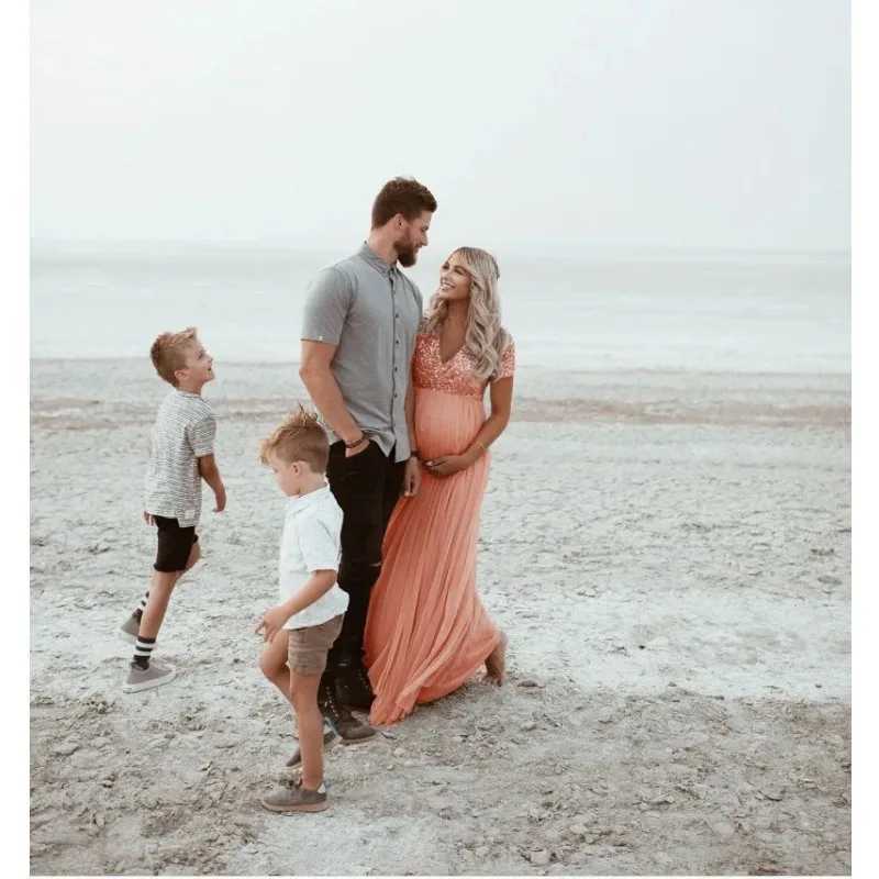 Cotton Sequins Tulle Ball Gown Maternity Dresses For Photo Shoot Long Maternity Photography Props Dresses For Pregnant WomenT250311