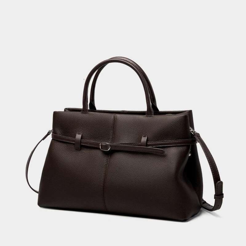 Donna-in Leather Top Handle Tote Bag for Work First Layer Full Grained Cowhide Handbag Sier Hardware with Shoulder Strap