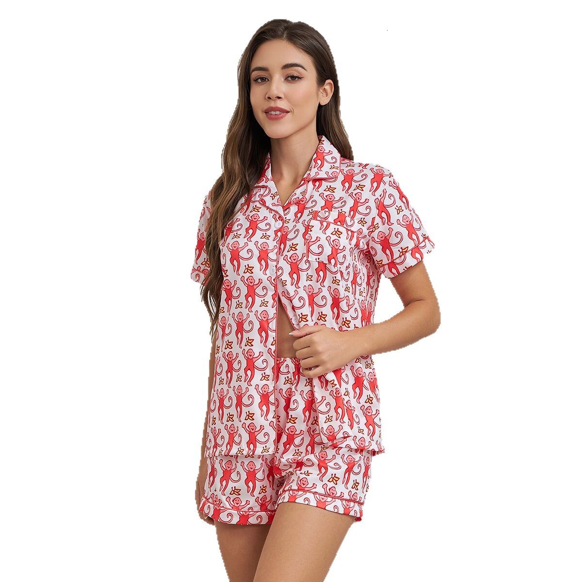 2025 Summer New Designer Sleepwear Slim Fit Home Wear Short Sleeved Fashionable Personalized Printed Women's Shorts Set Casual Clothing