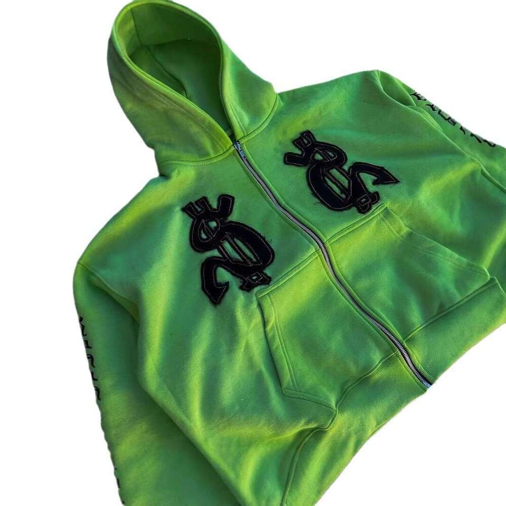 American casual hip-hop zipper jacket, street printed hoodie, personalized fashion trend, green