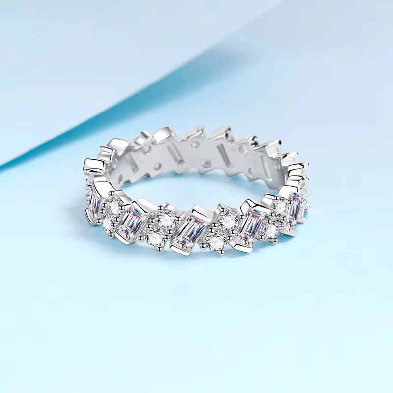 Factory Direct Sale INS Style S925 Pure Sterling Silver Moissanite Ring Luxury Engagement Women Full Diamond Ring