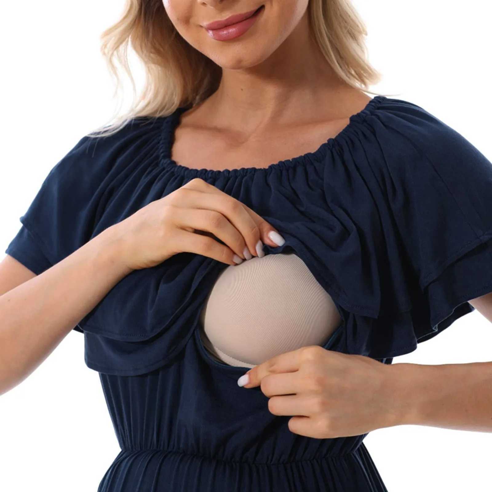 Plus Size Frilly Dress Womens Maternity Pregnant Casual Sleeveless Soild One Shoudler Nursed Maternity Clothes Women DressesT250311