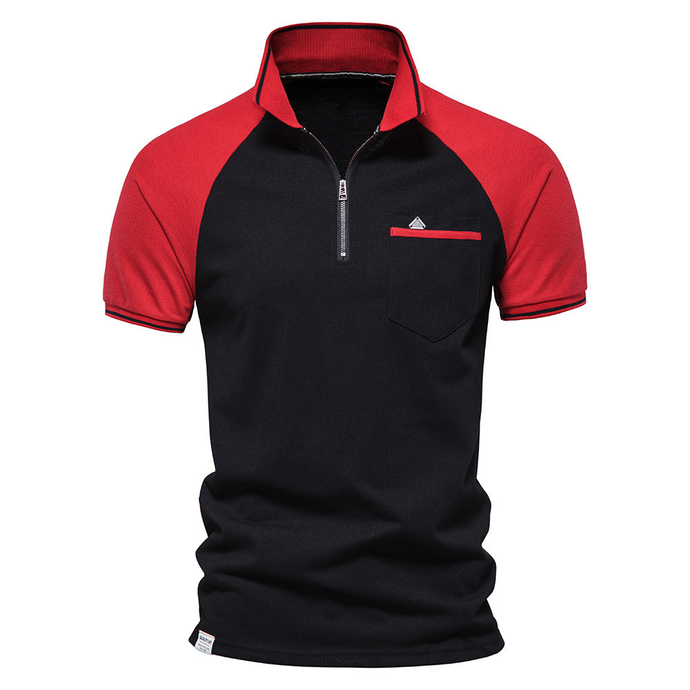Shirt 2025 Spring/Summer New Collection Two tone Spliced Zipper Front Short Sleeve Polo Men's T-shirt tracksuit