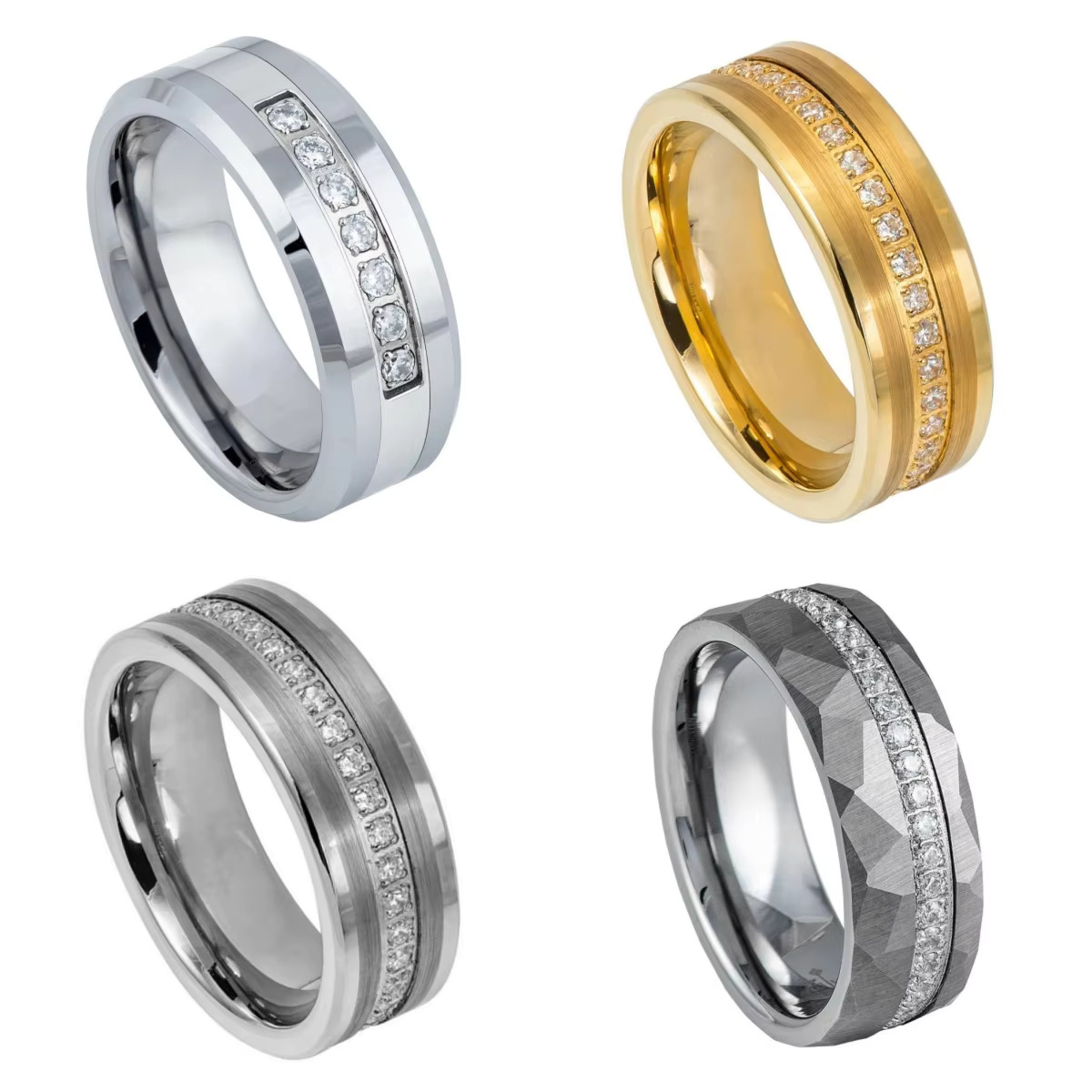 Luxury Wholesale Price Matted 18K Gold Plated Cz Inlay Diamond Tungsten Men Ring Wedding Band Men Jewelry