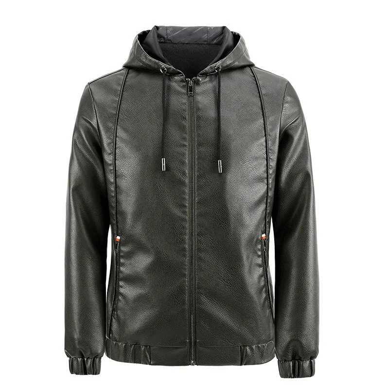 Fashion Mens New Hoodie Leather Jackets Autumn Casual Clothing Jacket Biker Motorcycle Slim Leisure Coats Windproof Warm 4XlT250311