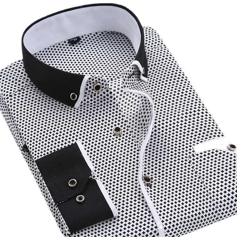 Floral Button Down Men Shirt Brand 2024 Male High Quality Long Sleeve Shirts Casual Slim Fit Black Man Clothes Dress Shirts W250312