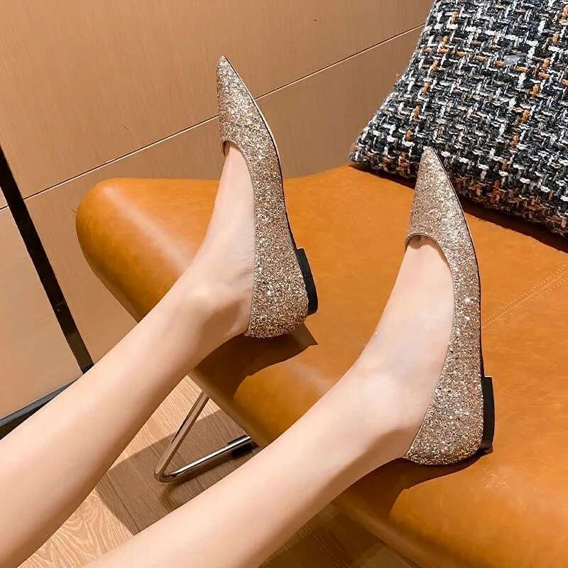 2025 Spring Summer Fashion Women Flats Pointed toe Brand Ladies Bg Shoes Flat Elegant Gold Sier Plus Size 42 D249