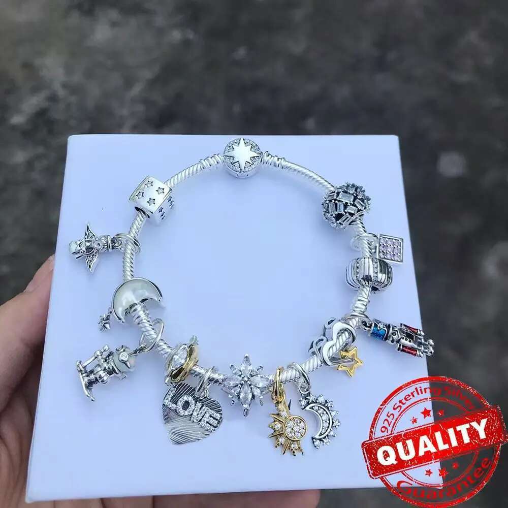 Sparking 925 Sterling Silver North Star Bear Beads Firework Double Dangle Charm Fit Bracelet Necklace DIY Winter Gift