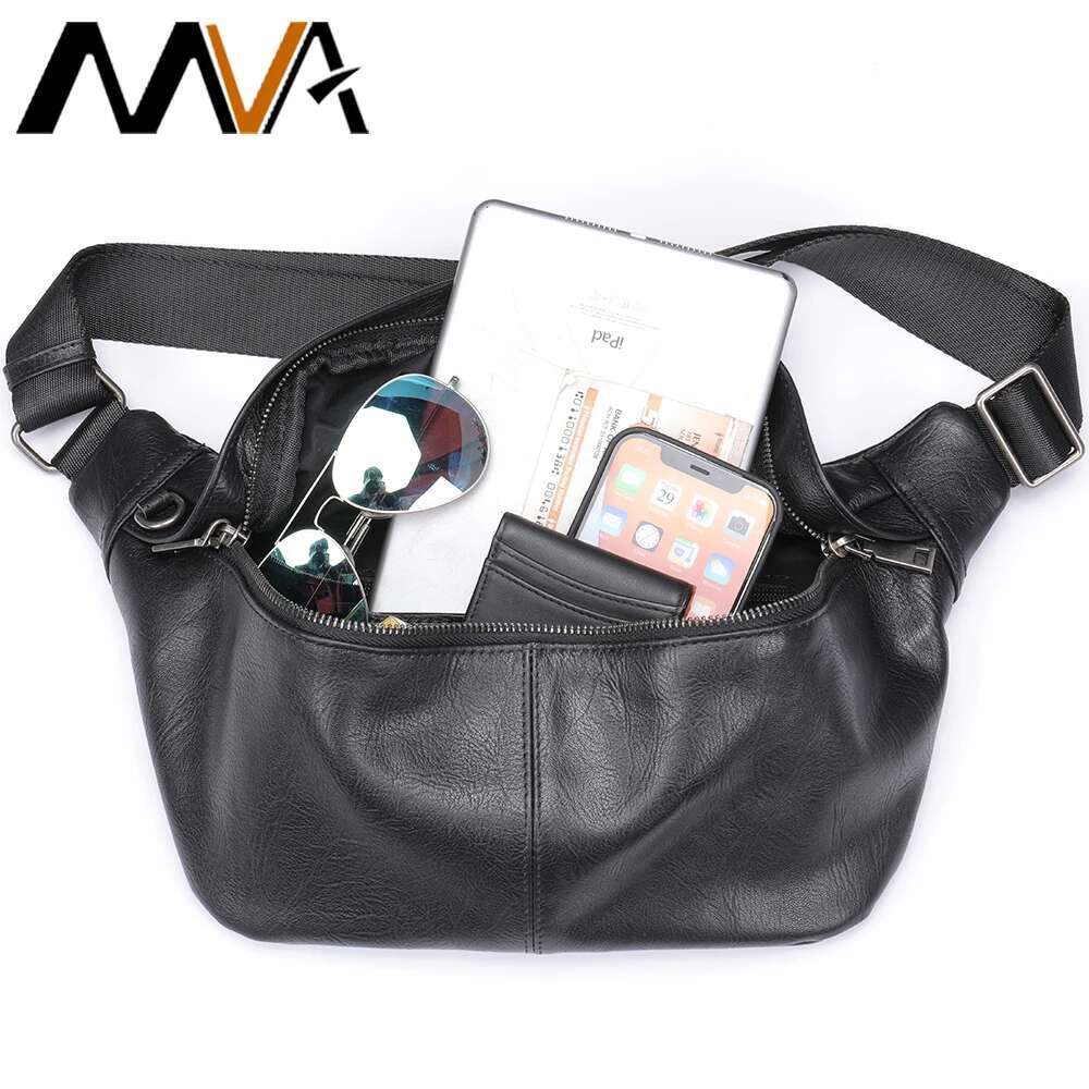 MVA Men's Leather Waist Packs Travel For Men Belt Phone Bag 7.9'' ipad Black Fanny Pack Designer New 9059