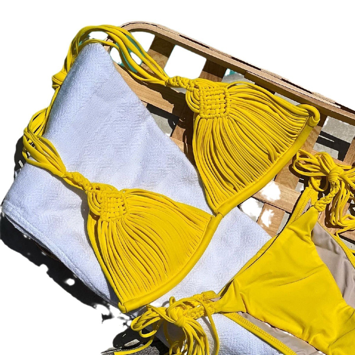 bandage strip Brazilian bikini swimsuit womens woven rope swimsuit two-piece set womens sexy unprinted beach wear summer 250109