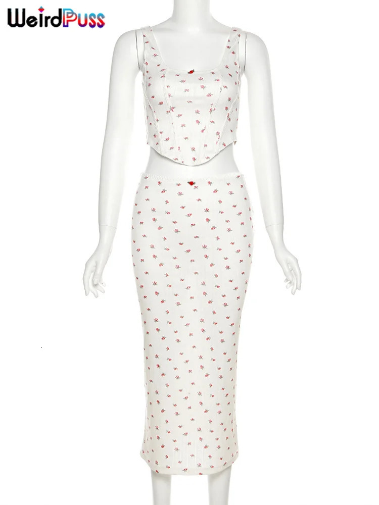 Weird Puss Womens 2piece Irregular Mini Tank TopLow Waist Tight Clothes Sweet Girl Summer Vacation Party Matching Set 250312