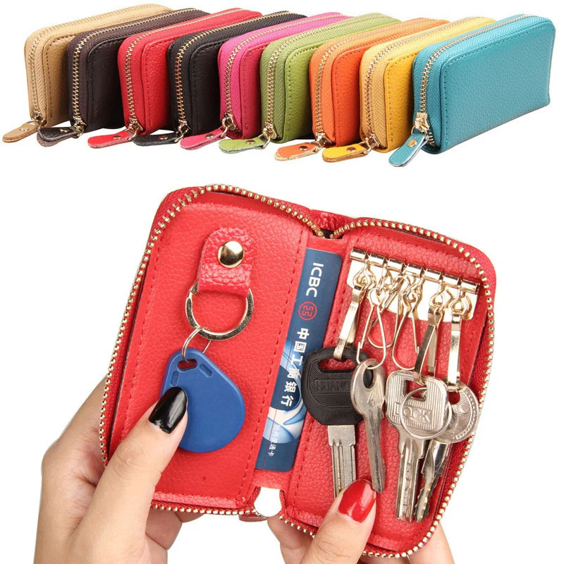 Mini Zipper Key Bag Keychain Men Women Key Holder Organizer Pouch Cow Split Leather Car Key Bag Wallet Housekeeper Key Case 250311