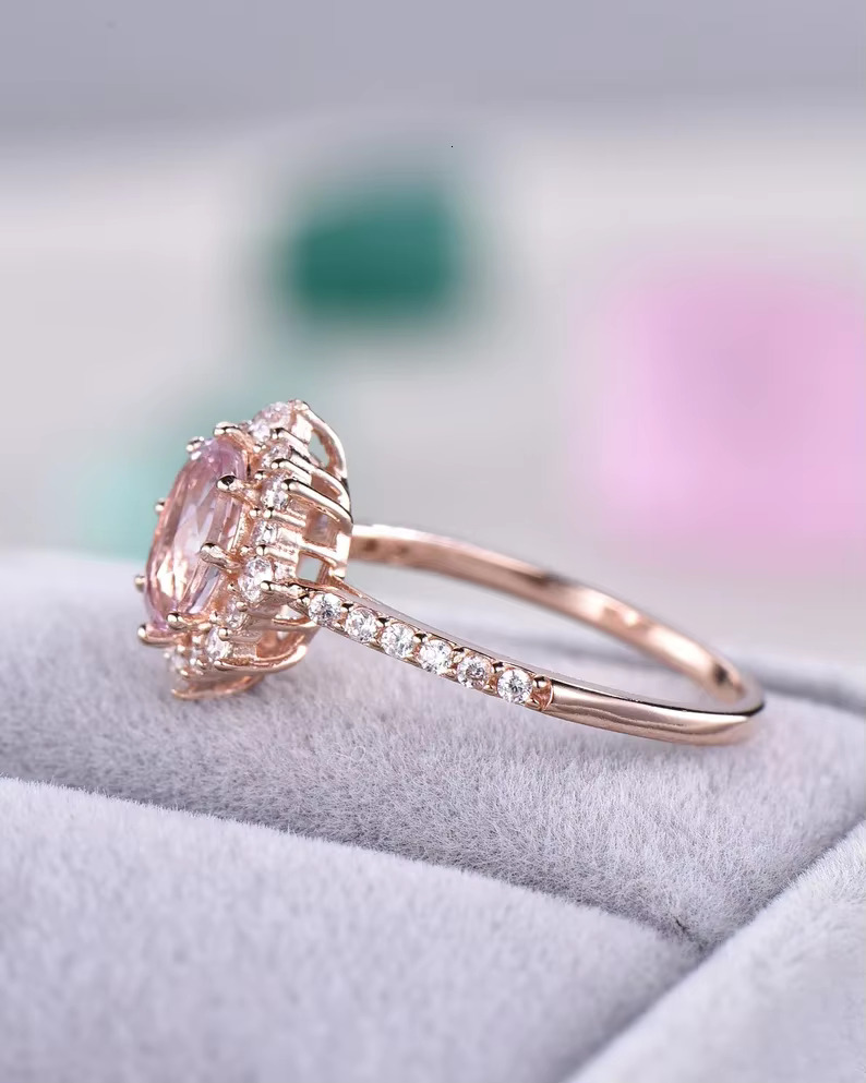 Pink Tourmaline and moissanite Ring 925 Sterling Silver Vintage Design Women Silver Jewelry Engagement Anniversary Wedding Bands