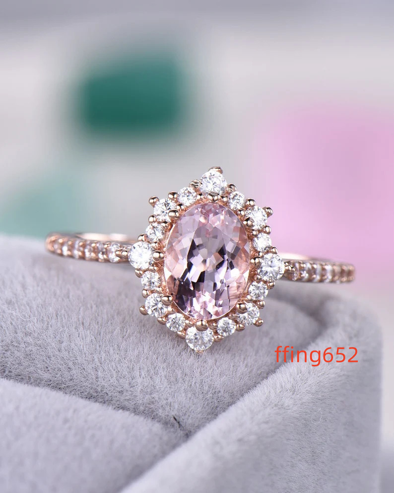 Pink Tourmaline and moissanite Ring 925 Sterling Silver Vintage Design Women Silver Jewelry Engagement Anniversary Wedding Bands