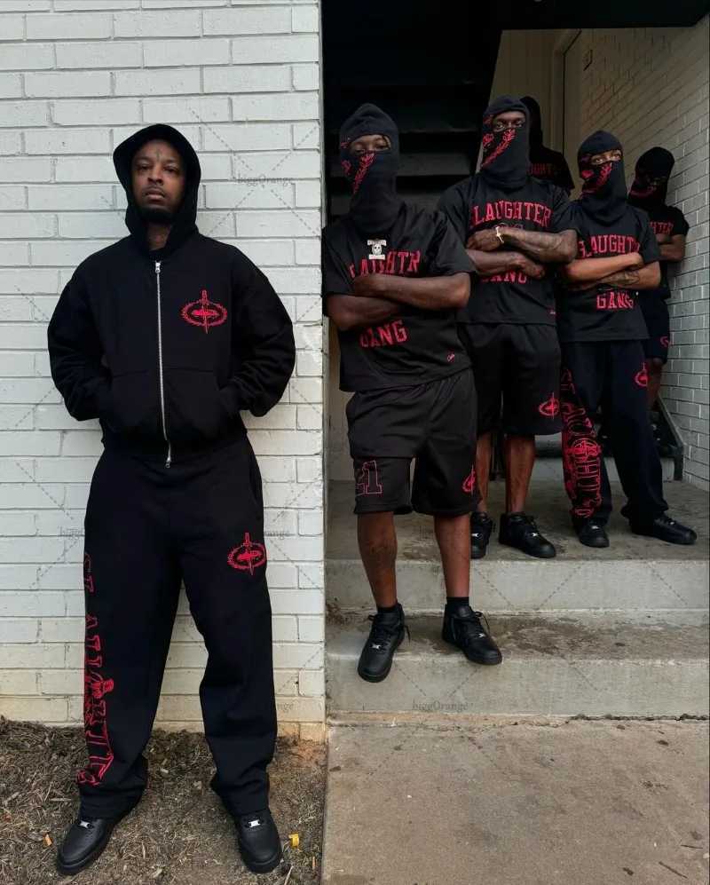 High Strt Trendy Strtwear Sports Set Hip Hop Retro Harajuku Zipper Hoodie Gothic Punk Letter Printed Casual Loose Sports Pants X250312