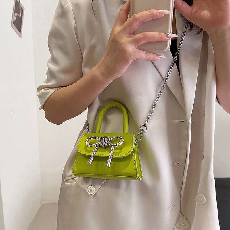 Bow Design Solid Color Mini Shoulder Bag High quality PU Leather Flip Cover Women s Crossbody Bag 2025 Fashion Designer Women s Chain Wallet And Handb