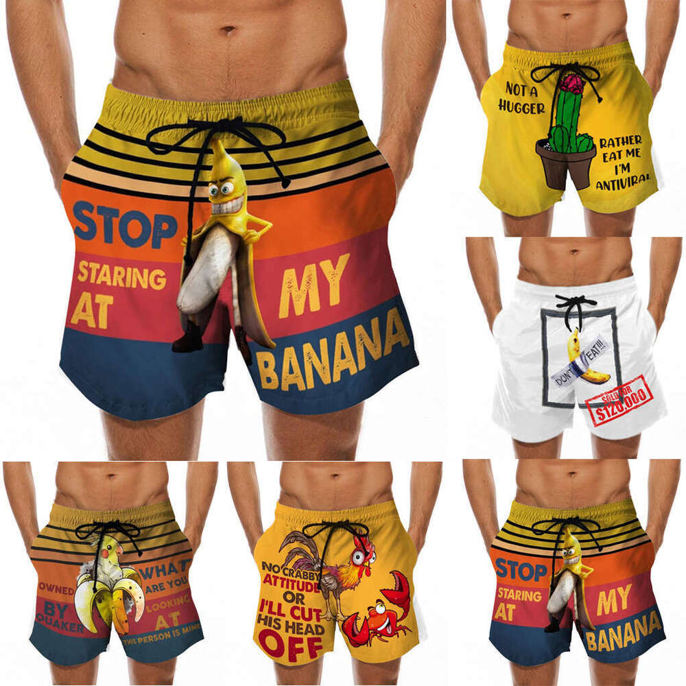 Men's Fun 3D Turkey Head Printed Swimming Beach Pants Mock Banana Pattern European American Shorts New Style Unique and Elegant Clothing