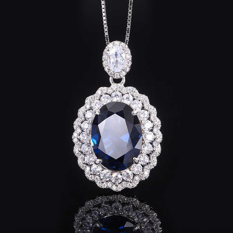 Zhuangsheng S925 Silver Simulation Tansan Blue Treasure Jewelry Set Main Stone 12 * 16-6 * 8 W250312