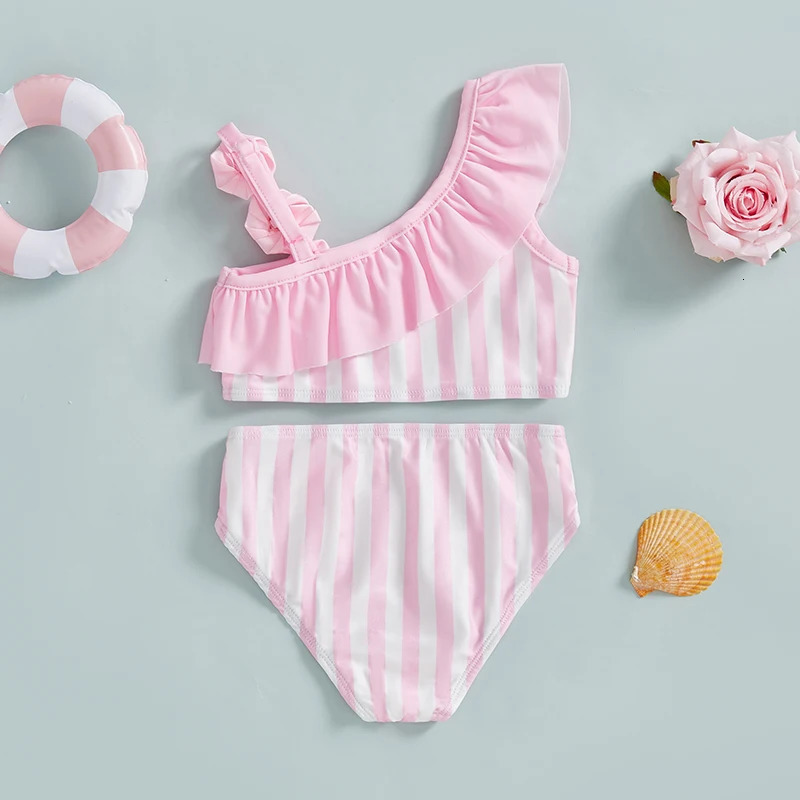 Citgeett Summer Kids Toddler Girl Bikini Set Swimsuit Stripe Print Ruffled Floral Shorts Bathing Suit Beachwear Clothes 250311