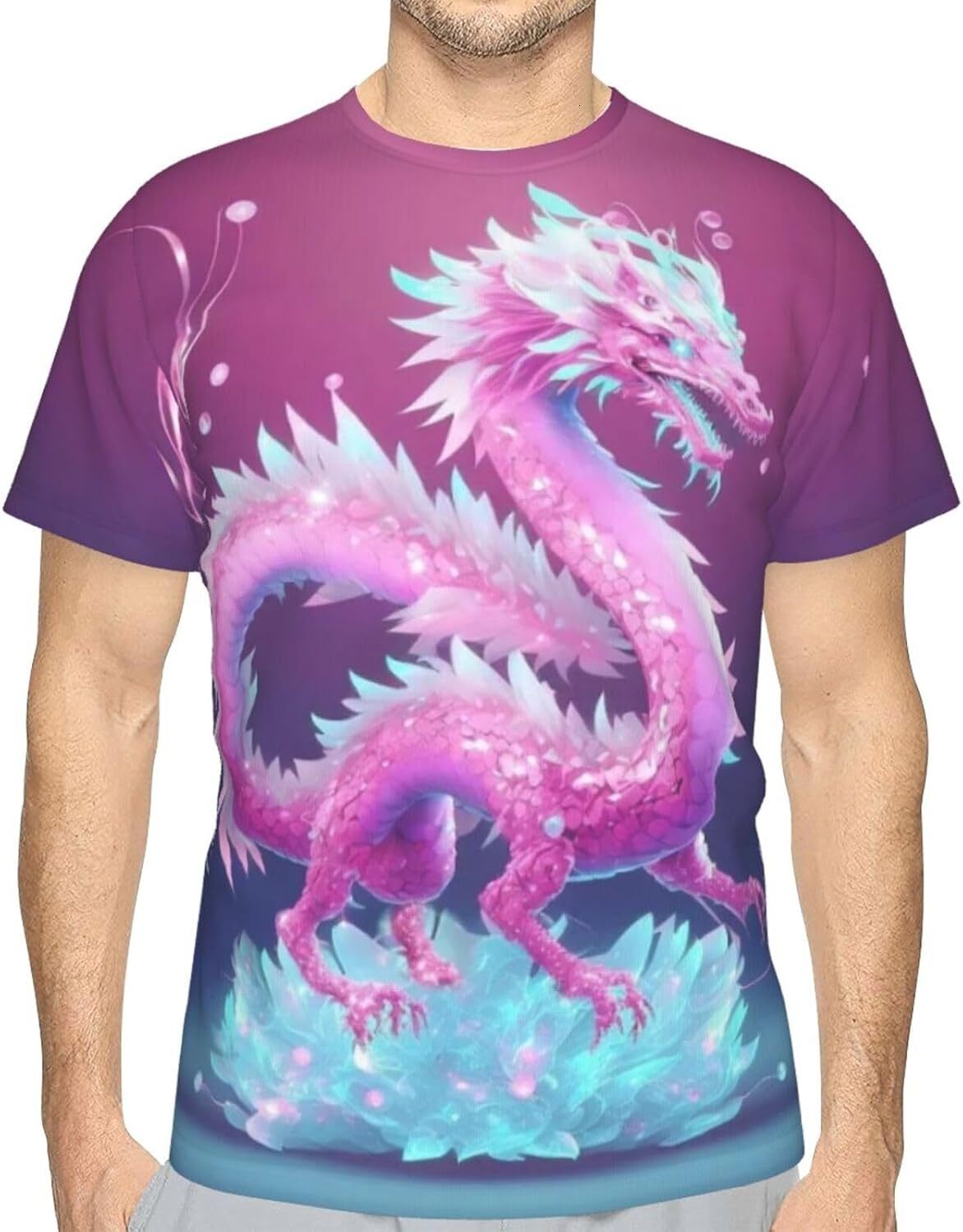 Mens T shirt Pink Dragon Pattern Men's Women's T-Shirt Fantasy Crystal Dragon 3D Printed Novelty Short Sleeve Unisex Fashion Tee tee Casual 