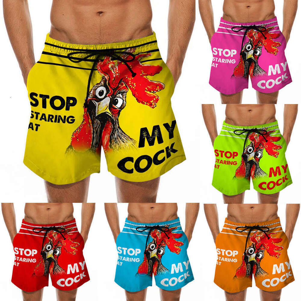 Men's Fun 3D Turkey Head Printed Swimming Beach Pants Mock Banana Pattern European American Shorts New Style Unique and Elegant Clothing