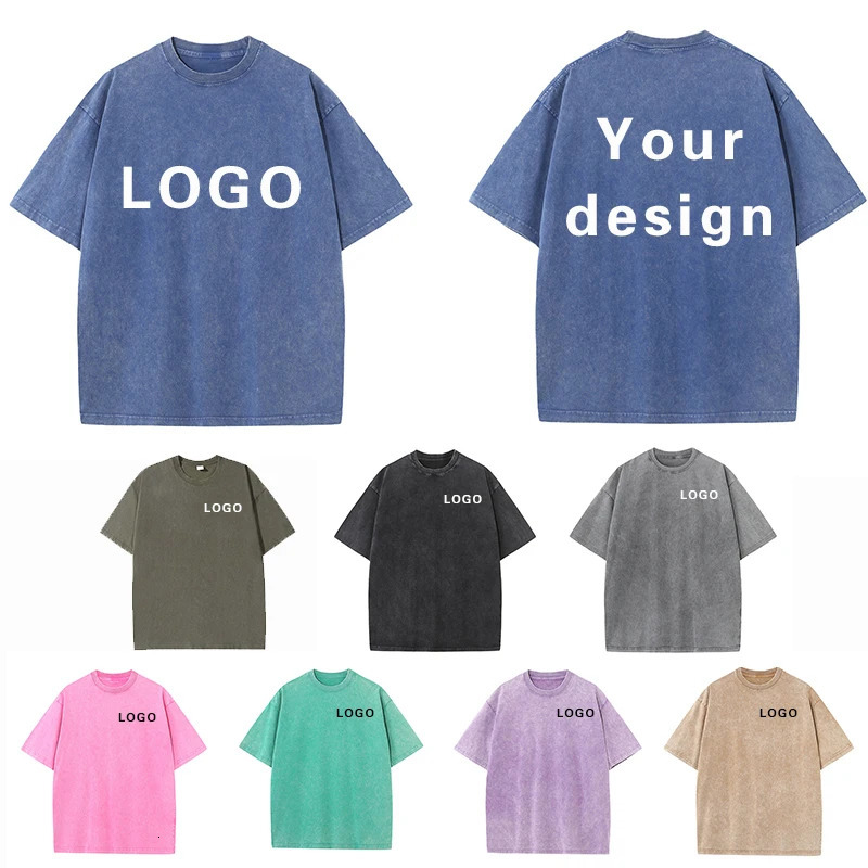 Summer 230g retro heavyweight pure cotton round neck Tshirt custom washed loose short sleeved oversized mens top 250312