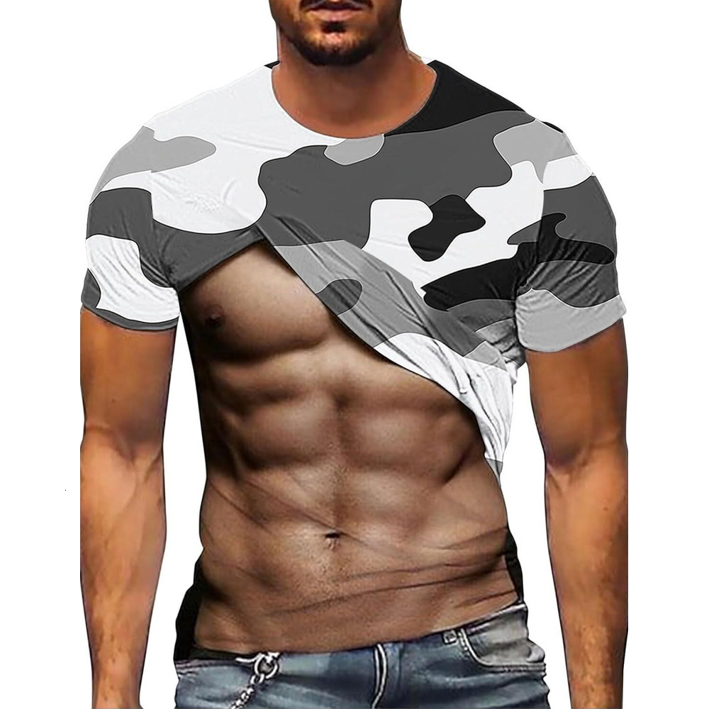 Mens T shirt Funny 3D Muscle Print T Shirts for Men Summer Fashion Fitness Tops Short Sleeve Camo Shirt Round Neck Casual Tees tee Casual tops summer 