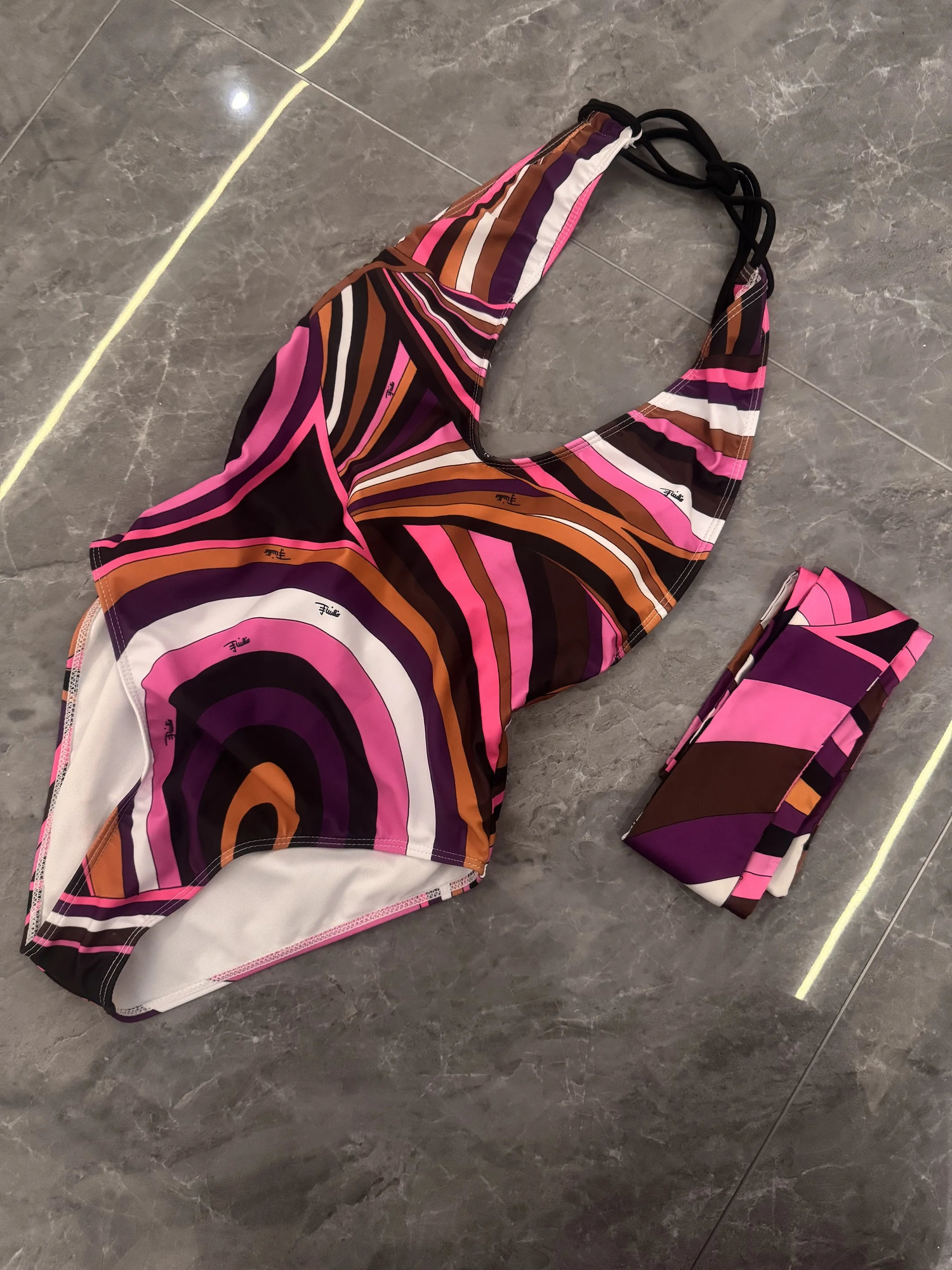 Headband Swimsuit Striped Swimwear Women Bikini Colorful Bathing Suit 250311