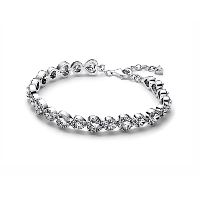 S925 Sterling Silver Heart Tennis Chain Bracelets Women Shiny Diamond Cubic Zirconia Authentic Birthday Gift Christmas Jewelry