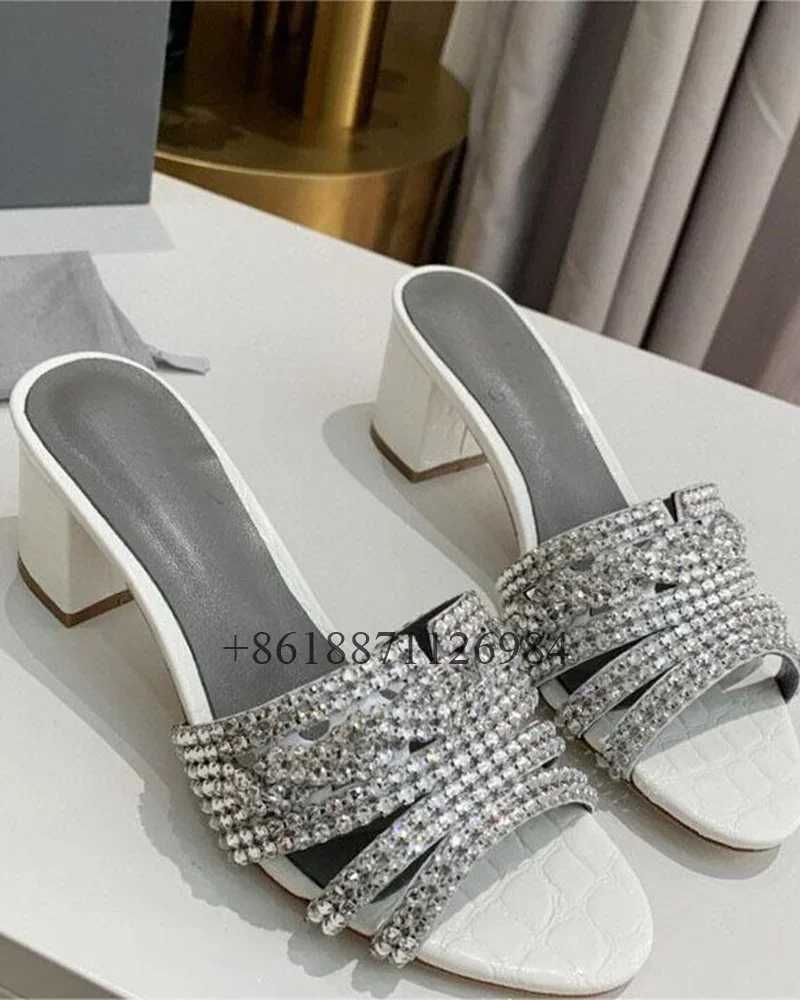 Stone pattern circular toe outdoor summer womens slider with rhinestones thick boots or flat slider designed for large shoes Z250312