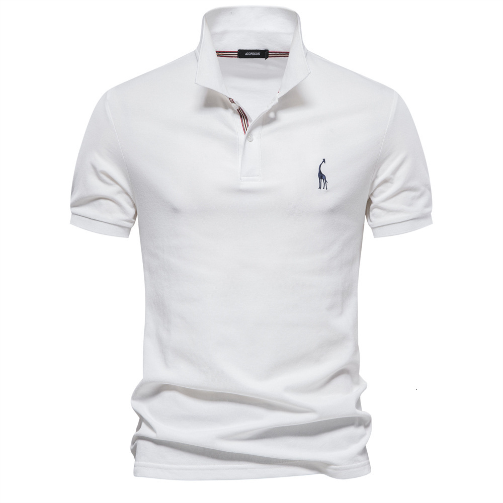 High quality European size cotton deer embroidery POLO men's t-shirt solid color lapel basic short sleeved top for men tracksuit