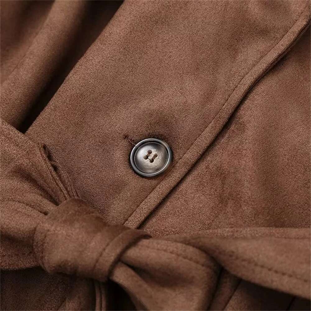 2024 Autumn New Women's Fashion Retro Sleeve Windbreaker Loose Long Style Temperament Strap Over Knee Coat
