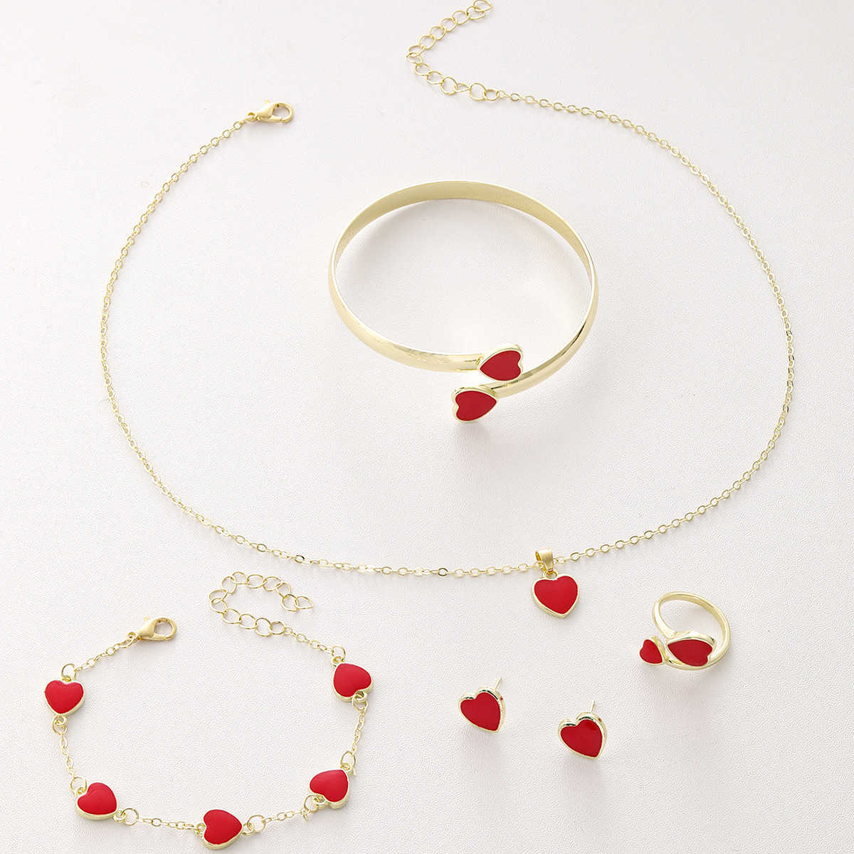 Hot selling Love Jewelry Set Xiyin Peach Heart Bracelet Bracelet Earnail Necklace Ring Jewelry W250312