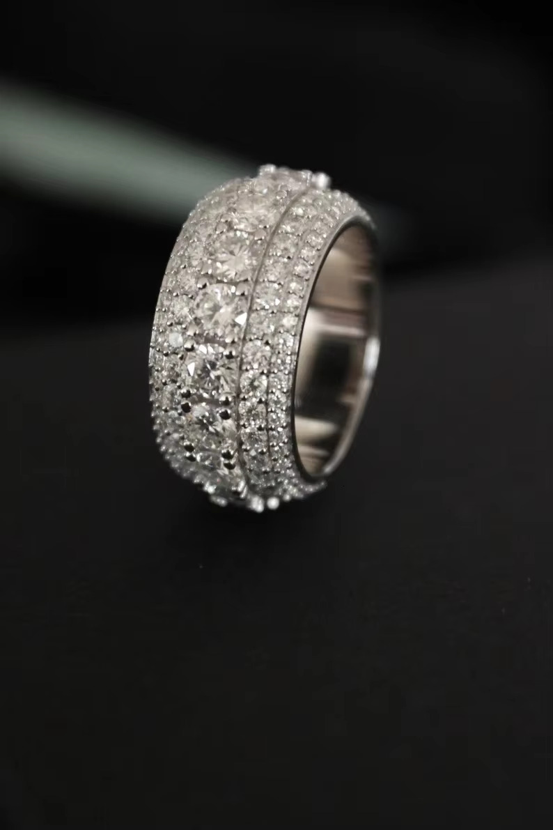 Moissanite Iced Out 5 Row Ring 925 Sterling Silver VVS Moissanite Diamond Ring Customized Jewelry Engagement Ring Gift for Her